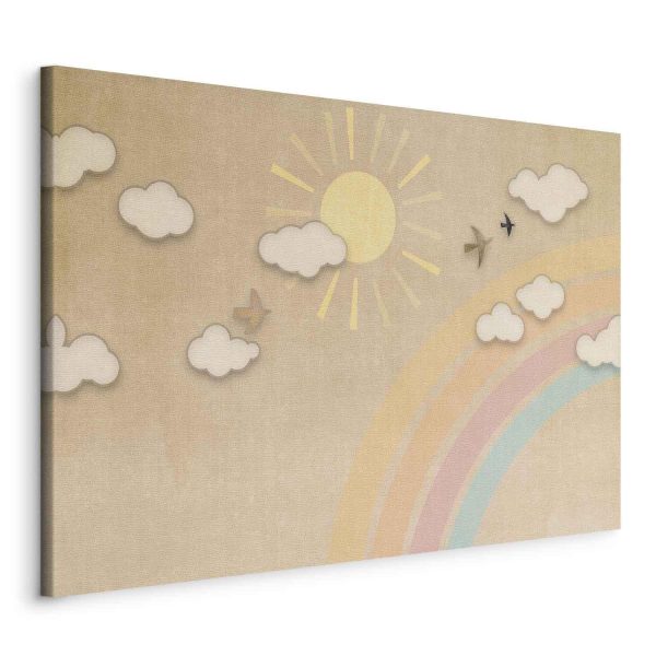 Canvas Print - Holiday Sky - Sunny Day with a Rainbow and Flying Birds - Image 2