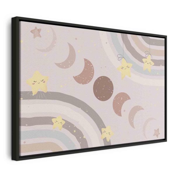 Canvas Print - Joyful Sky - Yellow Cheerful Stars with a Rainbow Against the Phases of the Moon in a Light Beige Sky Hue - Image 3
