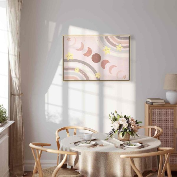 Canvas Print - Joyful Sky - Yellow Cheerful Stars with a Rainbow Against the Phases of the Moon in a Light Beige Sky Hue - Image 12