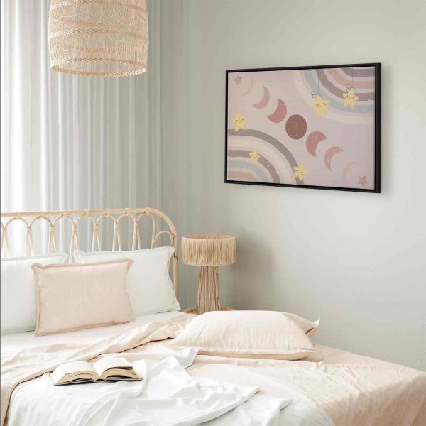 Canvas Print - Joyful Sky - Yellow Cheerful Stars with a Rainbow Against the Phases of the Moon in a Light Beige Sky Hue - Image 11