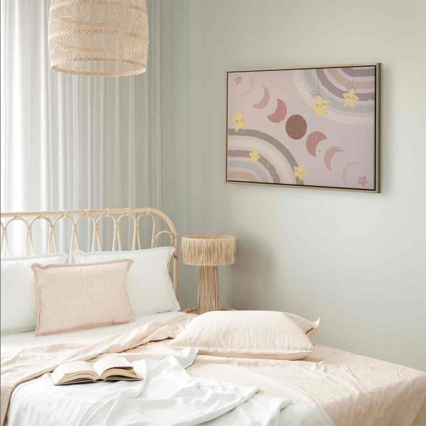 Canvas Print - Joyful Sky - Yellow Cheerful Stars with a Rainbow Against the Phases of the Moon in a Light Beige Sky Hue - Image 7