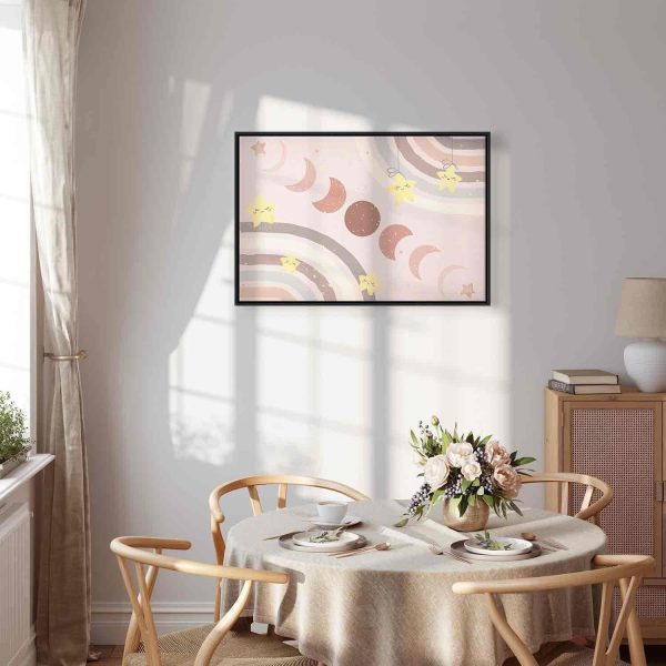 Canvas Print - Joyful Sky - Yellow Cheerful Stars with a Rainbow Against the Phases of the Moon in a Light Beige Sky Hue - Image 13