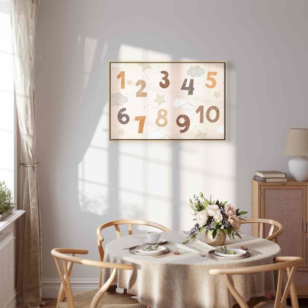 Canvas Print - Jumping Numbers - Numbers in a Subdued Beige-Brown Hue Among Snowflakes Stars and Clouds - Image 13