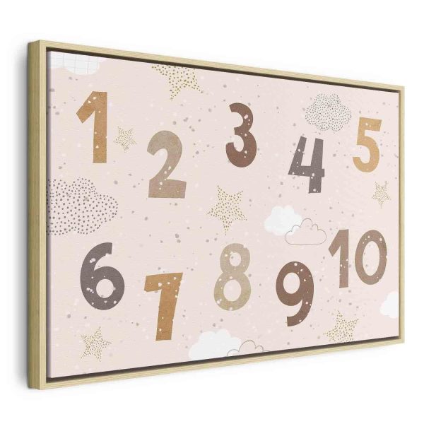 Canvas Print - Jumping Numbers - Numbers in a Subdued Beige-Brown Hue Among Snowflakes Stars and Clouds - Image 3