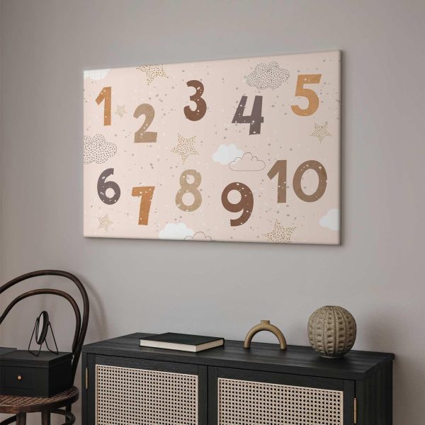 Canvas Print - Jumping Numbers - Numbers in a Subdued Beige-Brown Hue Among Snowflakes Stars and Clouds - Image 5