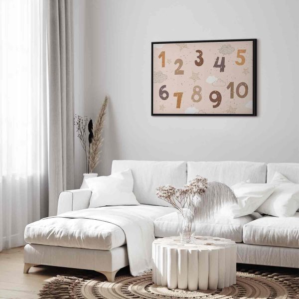 Canvas Print - Jumping Numbers - Numbers in a Subdued Beige-Brown Hue Among Snowflakes Stars and Clouds - Image 4