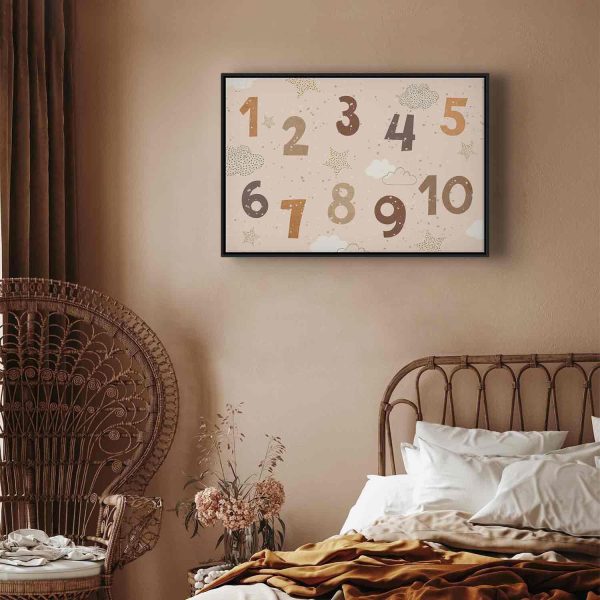 Canvas Print - Jumping Numbers - Numbers in a Subdued Beige-Brown Hue Among Snowflakes Stars and Clouds - Image 7