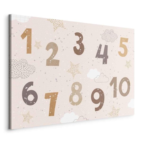 Canvas Print - Jumping Numbers - Numbers in a Subdued Beige-Brown Hue Among Snowflakes Stars and Clouds - Image 2
