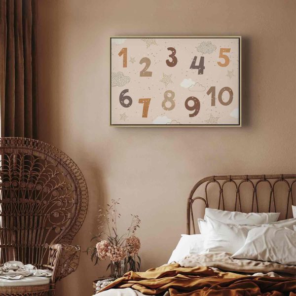 Canvas Print - Jumping Numbers - Numbers in a Subdued Beige-Brown Hue Among Snowflakes Stars and Clouds - Image 11