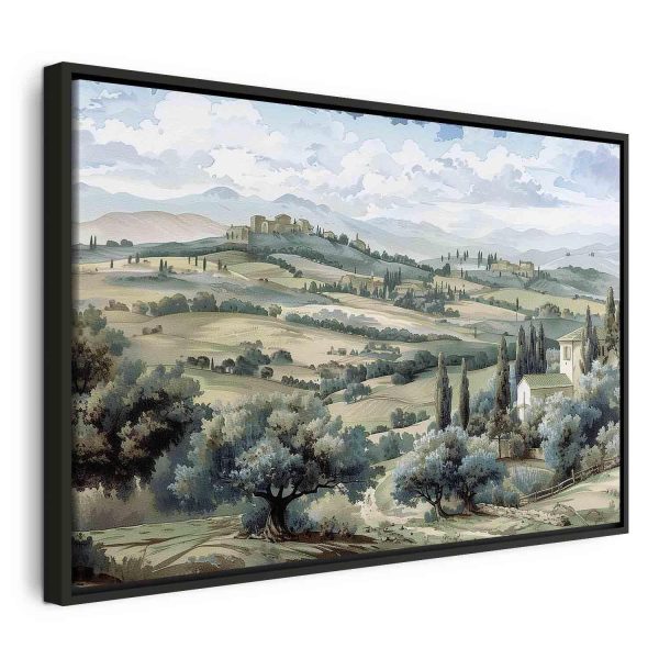 Canvas Print - Landscape with Green Fields and Trees Tuscan Sunny View