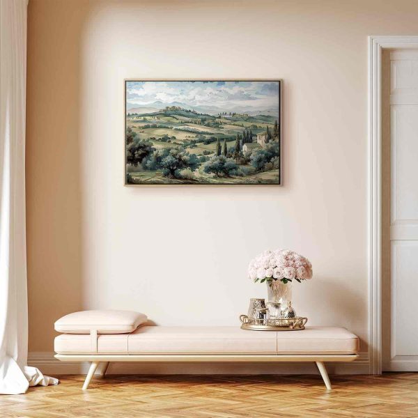 Canvas Print - Landscape with Green Fields and Trees Tuscan Sunny View - Image 6