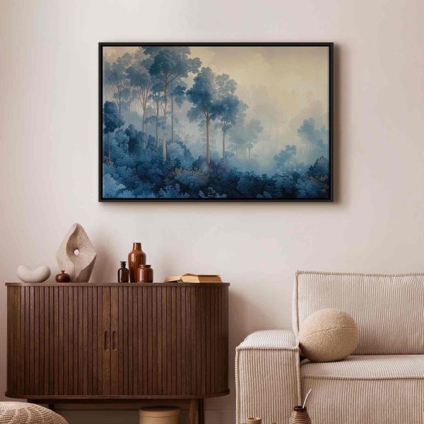 Canvas Print - Landscape with Trees in Illustrative Style Fairy-Tale Blue Forest - Image 6