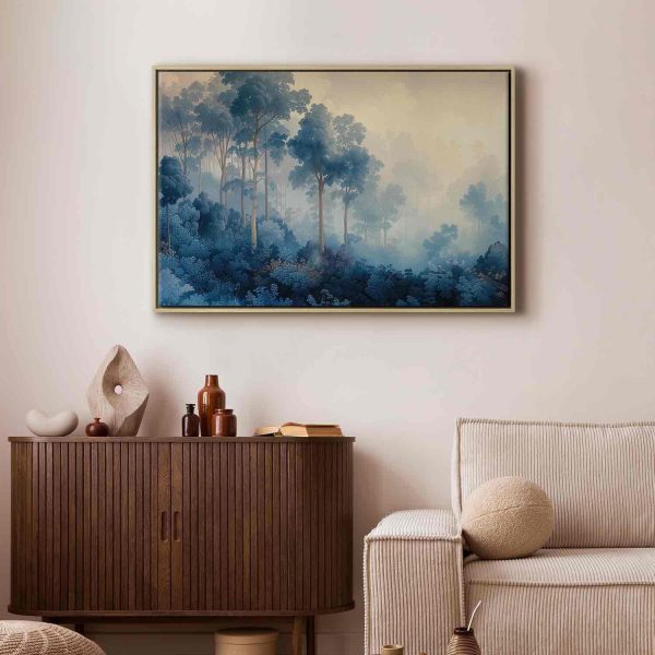 Canvas Print - Landscape with Trees in Illustrative Style Fairy-Tale Blue Forest - Image 4