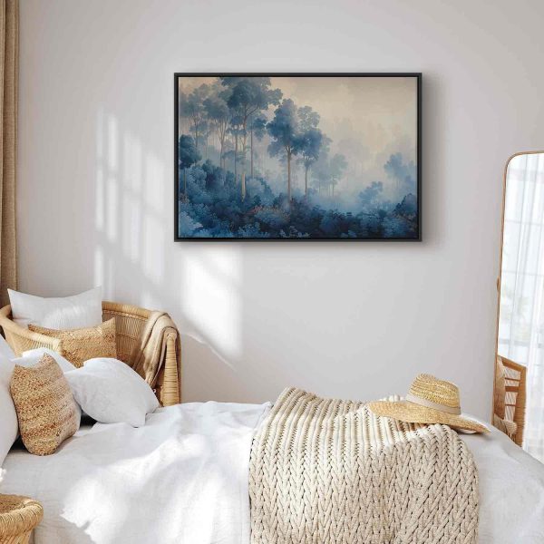 Canvas Print - Landscape with Trees in Illustrative Style Fairy-Tale Blue Forest - Image 11