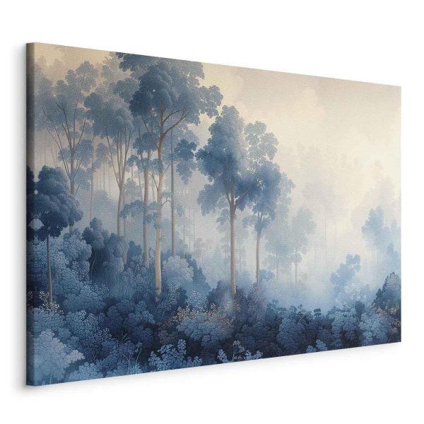 Canvas Print - Landscape with Trees in Illustrative Style Fairy-Tale Blue Forest - Image 2