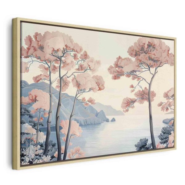 Canvas Print - Landscape with the Ocean Cliffs and Trees in Delicate Pink Shades - Image 3