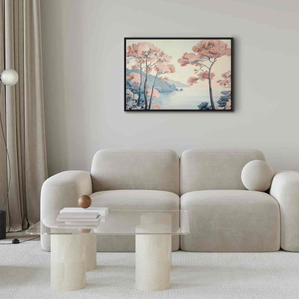 Canvas Print - Landscape with the Ocean Cliffs and Trees in Delicate Pink Shades - Image 4