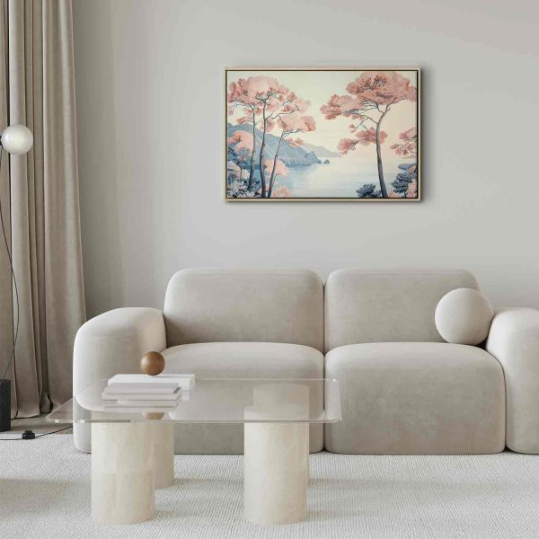 Canvas Print - Landscape with the Ocean Cliffs and Trees in Delicate Pink Shades - Image 6