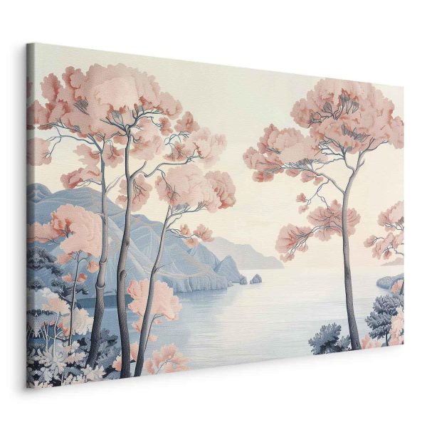 Canvas Print - Landscape with the Ocean Cliffs and Trees in Delicate Pink Shades - Image 2