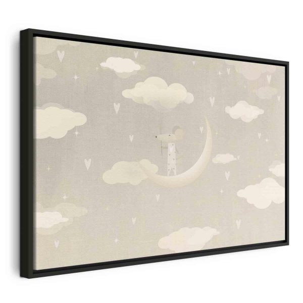 Canvas Print - Little Conqueror - A Mouse in Heart Pajamas on the Moon Among Clouds