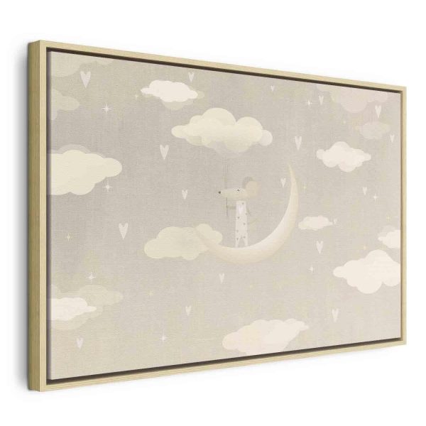 Canvas Print - Little Conqueror - A Mouse in Heart Pajamas on the Moon Among Clouds - Image 3