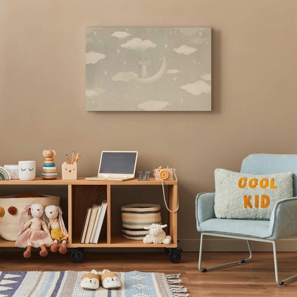 Canvas Print - Little Conqueror - A Mouse in Heart Pajamas on the Moon Among Clouds - Image 5