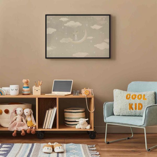 Canvas Print - Little Conqueror - A Mouse in Heart Pajamas on the Moon Among Clouds - Image 4