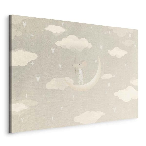 Canvas Print - Little Conqueror - A Mouse in Heart Pajamas on the Moon Among Clouds - Image 2
