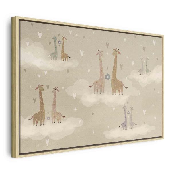 Canvas Print - Love - Colorful Giraffes Floating on Clouds Among Hearts and Stars - Image 2