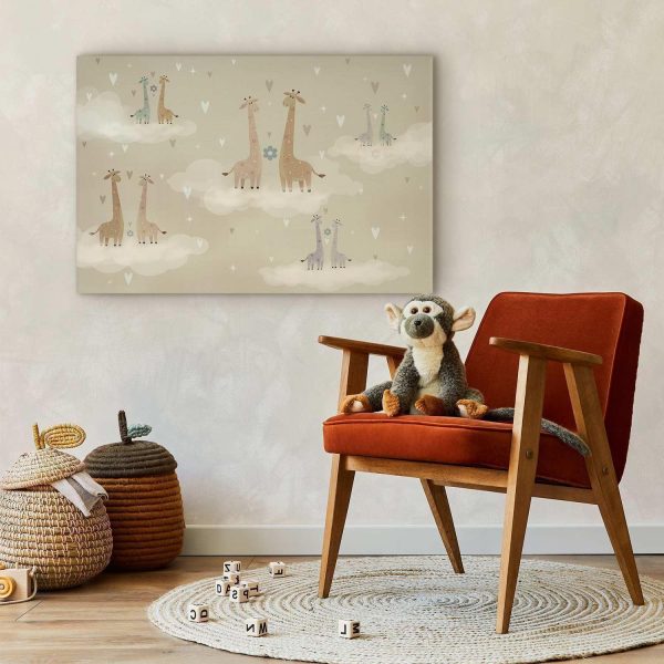 Canvas Print - Love - Colorful Giraffes Floating on Clouds Among Hearts and Stars - Image 4