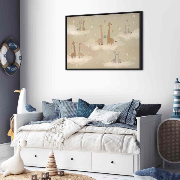 Canvas Print - Love - Colorful Giraffes Floating on Clouds Among Hearts and Stars - Image 6