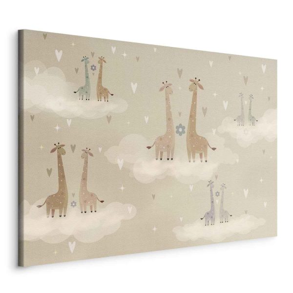 Canvas Print - Love - Colorful Giraffes Floating on Clouds Among Hearts and Stars - Image 3