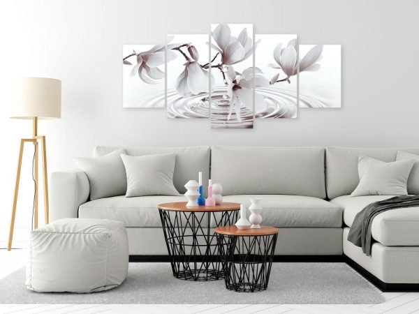 Canvas Print - Magnolias over Water (5 Parts) Wide Grey - Image 2