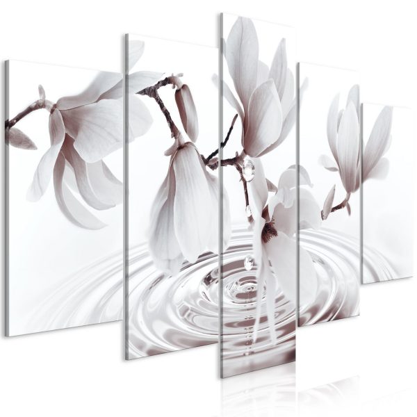 Canvas Print - Magnolias over Water (5 Parts) Wide Grey