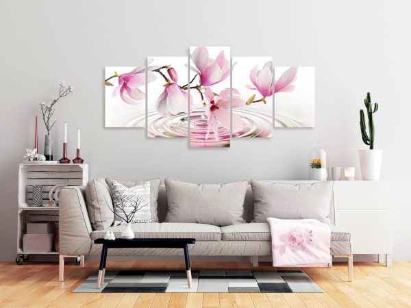 Canvas Print - Magnolias over Water (5 Parts) Wide Pink - Image 2