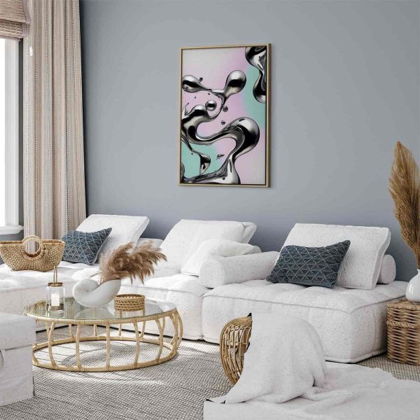 Canvas Print - Metallic Fluidity - Abstract Silver Forms on a Mint-Purple Background