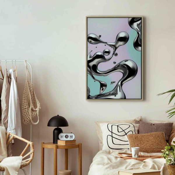 Canvas Print - Metallic Fluidity - Abstract Silver Forms on a Mint-Purple Background