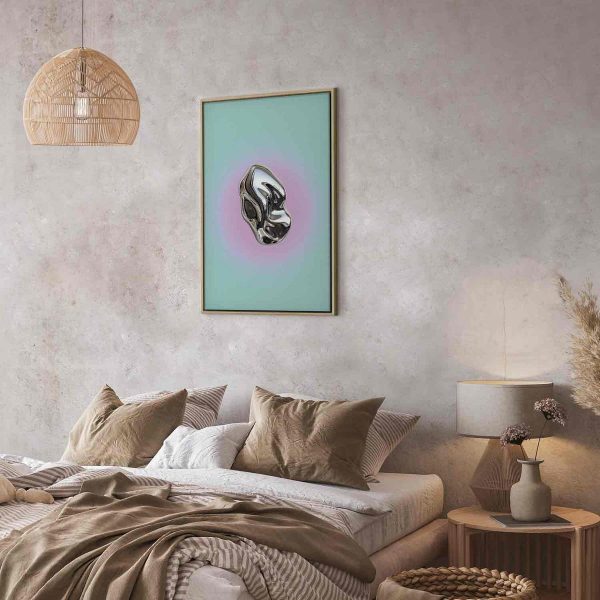 Canvas Print - Metallic Form - Abstract Sculpture on a Mint Background with a Purple Halo