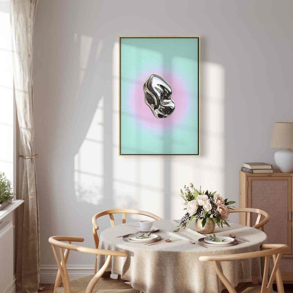 Canvas Print - Metallic Form - Abstract Sculpture on a Mint Background with a Purple Halo