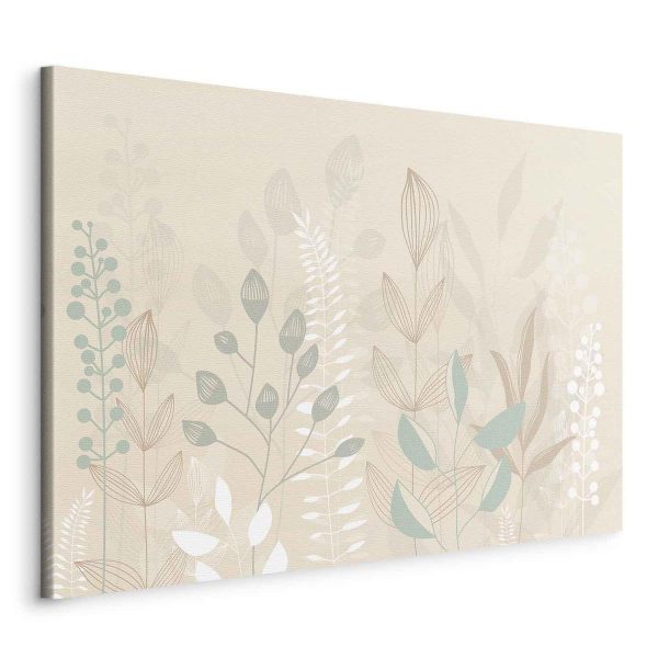 Canvas Print - Morning in the Meadow - Various Pastel Plants on a Beige Background