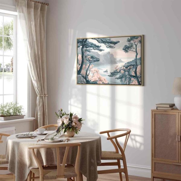 Canvas Print - Mountainous Coast with Trees and Rocks in Light Pastel Blues - Image 13