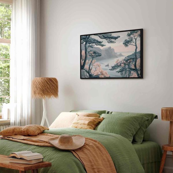 Canvas Print - Mountainous Coast with Trees and Rocks in Light Pastel Blues - Image 7
