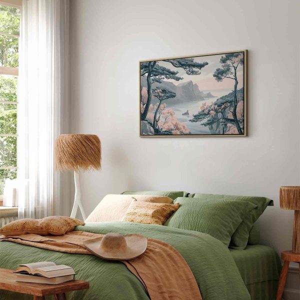 Canvas Print - Mountainous Coast with Trees and Rocks in Light Pastel Blues - Image 11
