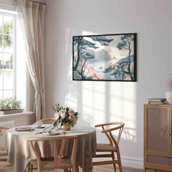 Canvas Print - Mountainous Coast with Trees and Rocks in Light Pastel Blues - Image 12