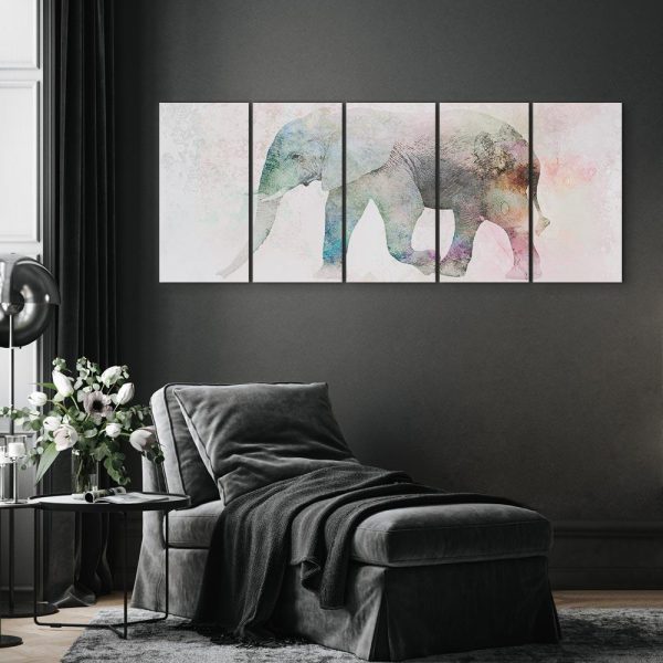 Canvas Print - Painted Elephant (5 Parts) Narrow - Image 3