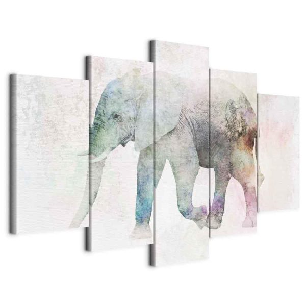 Canvas Print - Painted Elephant (5 Parts) Wide