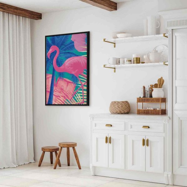Canvas Print - Pink Flamingo - Abstract Flamingo Against Palms and Ice Cubes