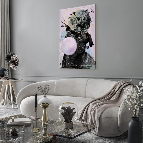 Canvas Print - Pug With Bubble Gum (1 Part) Vertical