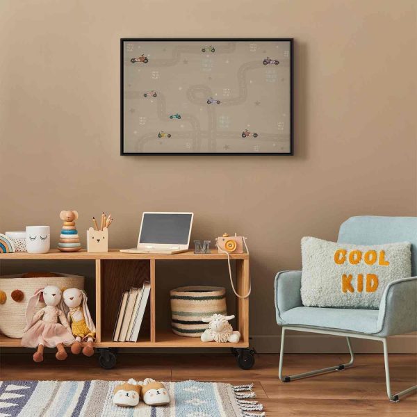 Canvas Print - Race - Colorful Cars on a Road on a Beige Background with Inscriptions - Image 5