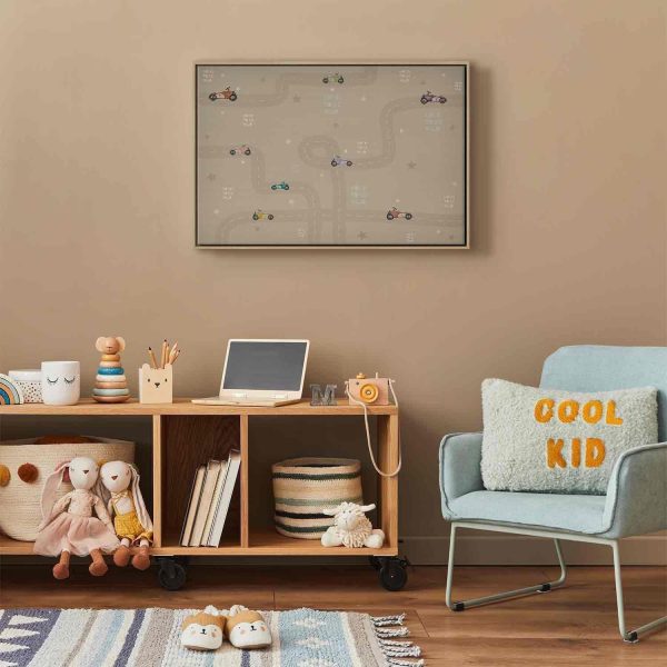 Canvas Print - Race - Colorful Cars on a Road on a Beige Background with Inscriptions - Image 3